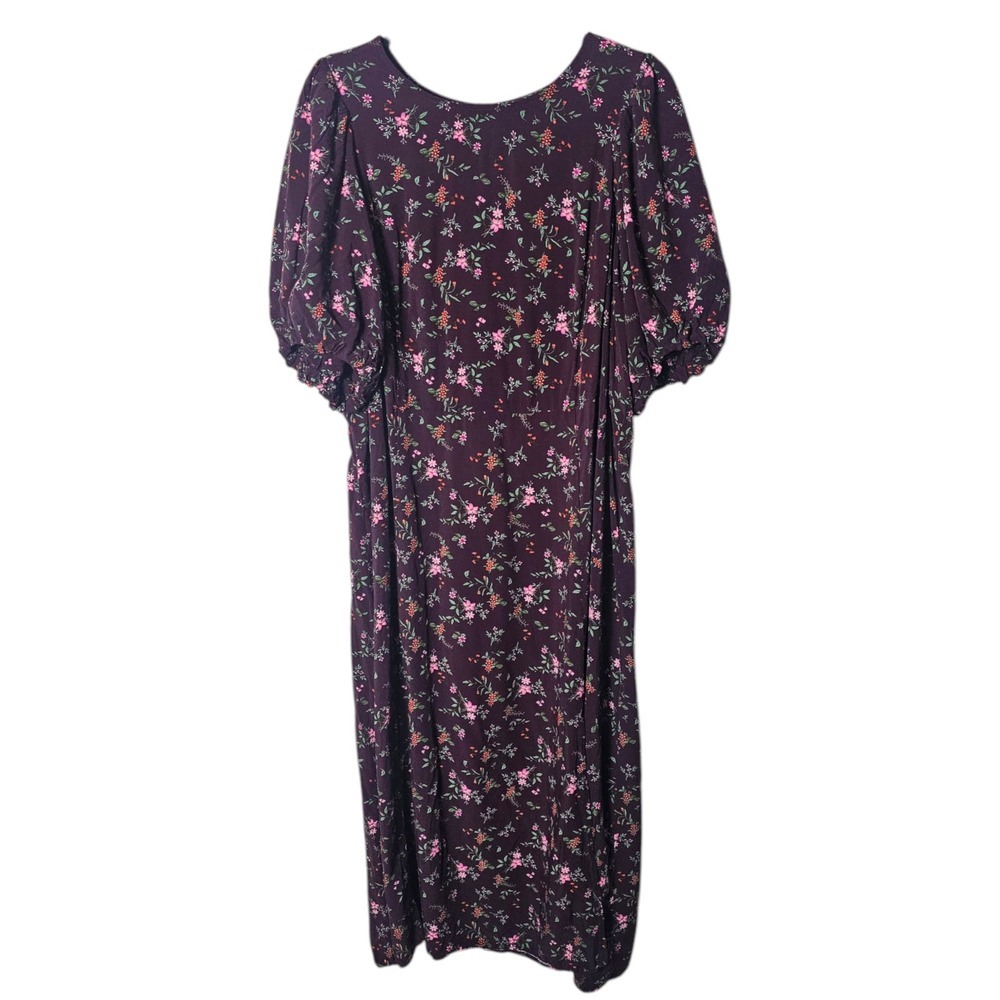 Old Navy 3X Purple Floral Dress Midi Puff Sleeve Smocking Boho Cottage‎ Peasant